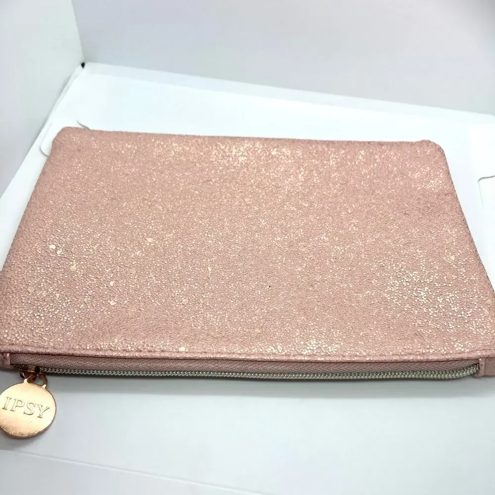 Textured Pink and Gold Cosmetics Makeup Bag